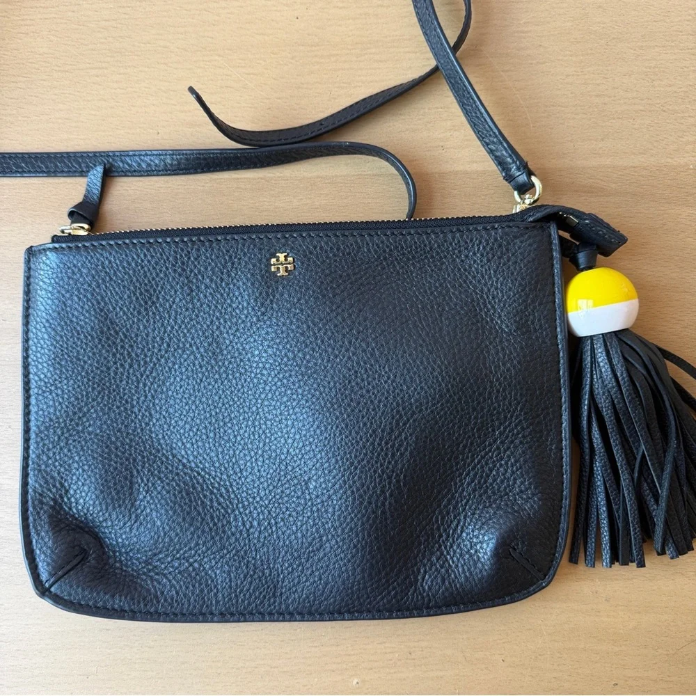 Tory Burch Black Leather Crossbody with Tassel